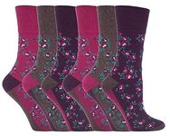 6 Pairs Womens Sockshop Cotton Floral Gentle grip socks 4-8 uk,37-42 eu, Flowers (GG58)