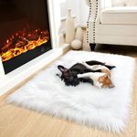 HOMDECLOYAL® Soft Faux Fur Fluffy Area Rug, Luxury Fuzzy Sheepskin Carpet Rugs for Bedroom Living Room, Shaggy Silky Plush Carpet Bedside Rug Floor Mat (2 x 5 feet, White)