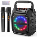 PKBD Karaoke Machine with Two Wireless Microphones,Portable Bluetooth Speaker with LED Lights, PA System, Supports TF Card/USB for Adults & Kids, for Girls Boys Families Home Party (Black)