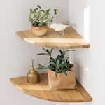 Gieanoo Corner Shelves, Solid Oak Wood Set of 2 Floating Corner Shelves Wall Mount Round End Floating Speaker Shelf With Wire Hole Shelf for Small Plant for Bedroom Kitchen