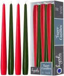 Hyoola Christmas Candles - Green and Red Taper Candles 10 Inch Dripless, 12 Pack Unscented Holiday Candles - European Made