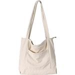 Women Corduroy Tote Bag, WantGor Large Shoulder Hobo Bags Casual Handbags Big Capacity Shopping Work Bag (Beige)