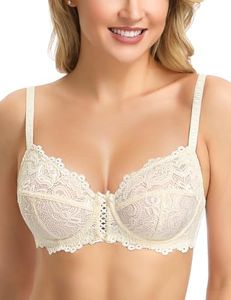 Wingslove Women's Sexy Lace Bra Non Padded Underwire Unlined Bra Full Coverage Plus Size Lace Bralette (Nude, 32DD)