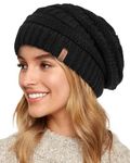 FURTALK Knit Beanie Hat for Ladies Fleece Line Ski Skull Cap Slouchy Winter Hats for Women Black