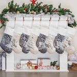 JEKOSEN Christmas Stockings 8 Pack for Family 20" Sliver Sequins with White Soft Faux Fur Classic Fireplace Tree Decorations Hanging Ornament for Xmas Season Decor (4 White & 4 Blue)