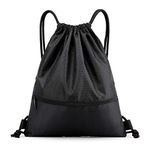 zhuochuan Sports Drawstring Bag, 42 x 50 cm Waterproof Foldable Drawstring Training Bag Unisex for Football Basketball Swimming Gym Beach Pool Camping – Black