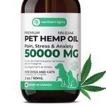 Northern Lights Organic Pet Hemp Oil for Dogs & Cats (50000MG / 60mL) Made in Canada, Premium Calming Treat, Super Food, Separation Anxiety & Stress Relief, and Support Mobility, Hip & Joint System