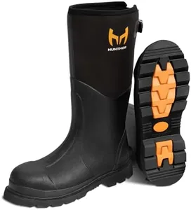 Hunthor Rubber Work Boots, Puncture-Proof with Steel Toe & Shank, Waterproof Insulated 6mm Neoprene Hunting Boots for Farming, Construction, Gardening, Fishing, Outdoor Work