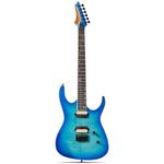 Leo Jaymz Electric Guitar Monsoon Series with Reverse Headstock - Mahogany Body,Maple Neck and Rosewood Fingerboard,Alnico V Pickups,Fixed Hardtail Guitar Bridge (Blue Flame)