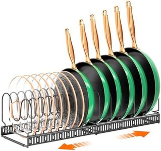 MUDEELA Pots and Pans Organizer Rack for under Cabinet, Expandable Pot Lid Kitchen Cabinet Organizer Holder with 14 Adjustable Compartment Cutting Board Organizer for Pan Lid, Bakeware