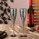 Professional Handicrafts Brass Wine Glasses, Metal Goblet, Champagne Flutes, Diwali, Wedding Anniversary Gift for Couple, Corporate Clients- Set of 2, Black Flutes Design