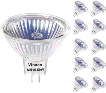 Vinaco MR16 Bulb,10Pack MR16 Halogen Bulb 50W GU5.3 Base, 800LM High Output MR16 12V 50W Halogen, 2800K Warm White MR 16 Dimmable with Clear Glass Cover, MR 16 GU5.3 for Landscape, Track Lights