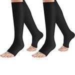 2 Pair Compression Stocks for Women & Men, Support 20-30 mmHg Knee-High Open Toe Calf Legs Socks for Varicose Veins (S/M, Black)