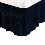 PiccoCasa Elasticated Bed Skirt Ruffled Bed Base Wrap Around Bed Valance Sheet, Brushed Microfiber Bedding Sheet Frame with 38cm Ruffle (Double, Navy Blue)