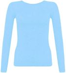 New Ladies Long Sleeve Round Neck Plain Basic Women's Stretch T-Shirt (Sky Blue, 8)