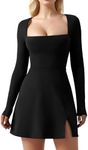 Teepie Womens Casual Dress Aline Bodice Long Sleeve Dress Basic Classy Square Neck Dress Date Night Mini Dress Black M