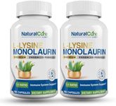 Natural Cure Labs L-Lysine + Monolaurin 600mg 1:1 Ratio, 2 Pack, 200 Capsules