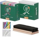 Kedudes Dustless Chalk with Eraser (24 pack) - 12 Colored Chalkboard Chalk + 12 White Chalk for Chalkboard & Chalk Board Eraser, Outdoor Chalk, School Supplies Blackboard Chalk with Chalk Eraser