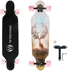 WHOME Longboard Skateboard - 31" Small Long Boards for Adults/Kids Teenagers/Girls Beginners/Boys Pro Cruiser Dancing Longboards with T-Tool (Deer Bird)