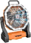 Roykaw Portable Fan for Travel, 10400 mAh Rechargeable Camping Fan, Cordless Battery Powered，with Led Light, Handle, Hang Hook for Tent, Fishing, Hurricane Fan for Bedroom, Orange