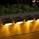 DIYMAG Solar Deck Lights Outdoor, Waterproof Led Lights for Outdoor Stairs, Step,Fence,Yard,Patio,and Pathway Motion Sensor Auto Chargeable Exterior LED Lamp for Home Garden(Warm White PACK OF 8)