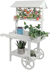 Sunnydaze Country Market Flower Cart Display Stand with Wheels - 2 Shelves - Fir Wood - 30 lb Weight Capacity - White