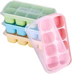 Theuwnee® 4 Packs of Ice Cube Tray, Eeasy-to-Remove Silicone Ice Cream Molds with Removable Lids, Perfect for Drinks, Freezers, Whiskey and Cocktails (Pink + Blue + Green + Yellow)