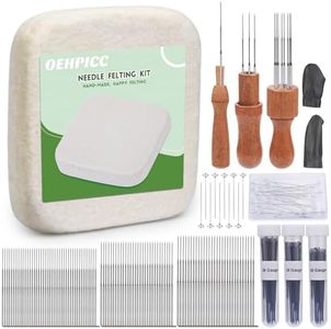 OEHPICC 128 Pcs Needle Felting Tools, 6×6 Inch Wool Feting Pad, 102 Pcs Felting Needles, Felting Tools with 3 Size Wooden Handle Holder for DIY Wool Felting Projects