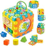 AKILION Baby Activity Cube Toys with Lights & Music, 6 in 1 Electronic Shape Sorter Toys, Bead Maze, Early Development Educational Learning Toys for Boys Girls, Kids Toddler Infant First Birthday Gift