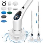 Electric Spin Scrubber, Upgrade Cordless Cleaning Brush with 9 Replaceable Cleaning Brush Heads, 3 Rotating Speeds, LED Display,Adjustable Extension Arm, Power Shower Scrubber for Bathroom Tile Floor