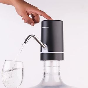 InstaCuppa Automatic Water Dispenser for 20 Liter Cans, Child Lock, USB Rechargeable Pump, Stainless Steel Outlet, LED Display, Portable for Home, Office, Camping, Black