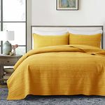 Coastline Quilt set Double Size Yellow Ochre 3 Piece,Lightweight Soft Microfibre Modern Stripe Pattern Reversible Quilted Bedspread&Coverlet Set for All Season (Includes 1 Quilt and 2 Pillow shams)