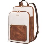 Telena Leather Laptop Backpack for Women 15.6 inch Computer Bag Casual College Bookbag Shoulder Bag Beige