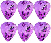 Dolyues Electric Guitar Picks 6 Pack, Purple Crystal Bling Butterfly Pattern Guitar Pick Classical Drop Shape 0.96mm Heavy Guitar Plectrums for Acoustic Guitars for Women Girls Guitarist