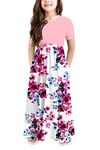 storeofbaby Dress for Girls Floral Empire Waist Flowy Swing Maxi with Pockets, 8-9 Years