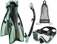 Phantom Aquatics Rapido Boutique Collection Clareza Three Window Tempered Glass Lens Mask Fin Snorkel Set with Snorkeling Gear Carry Bag (Sea Green, ML/XL, 9-11 / EU: 41-45), (RPDCMFS-MT-LG_SG)