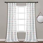 Lush Decor Ombre Stripe Yarn Dyed Cotton Window Curtain Panel Set - Colorful Tufted Yarn Stripe Detail - 2 Window Panels - 40" W x 84" L, Rainbow