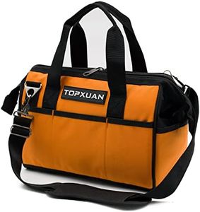 TOPXUAN 16 Inch Orange Tool Bag, Waterproof Wide Mouth with Shoulder Strap, Small Pockets for Carpenter Electrician Construction Gardening Tools Organizer