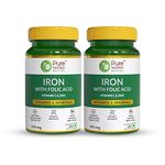 Pure Nutrition Iron Folic Acid Supplement with Zinc, Vitamin C & Vitamin B12 for Men & Women | Supports Haemoglobin Production, Boosts Immunity & Maintains Iron Level - 60 Veg Tablets (Pack 2)