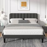 VECELO Double Size Bed Frame, 4ft6 Upholstered Velvet Platform with Adjustable Headboard, Wood Slat Support, Mattress Foundation, No Box Spring Needed, Noise-free, Dark Grey