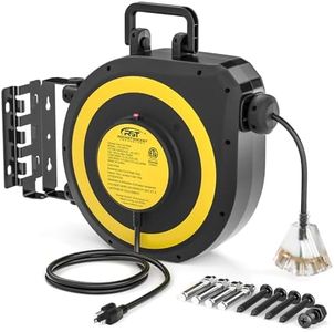 CRST Retractable Extension Cord Reel with Handle, 50 FT Heavy Duty 14AWG/3C SJTOW Power Cord with 3 Grounded Outlets Lighted Triple Tap Limited of 1625W, 13Amp Circuit Breaker, 180° Swivel Bracket