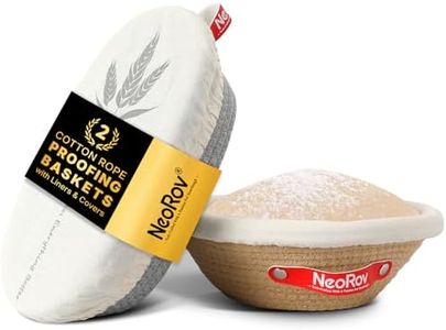 NeoRov Handmade Cotton Rope Banneton Bread Proofing Basket Set - Oval & Round Bread Baskets - With Liner & Cloth Cover - For Proofing Sourdough Bread & Bread Storage (Grey & Khaki Set)