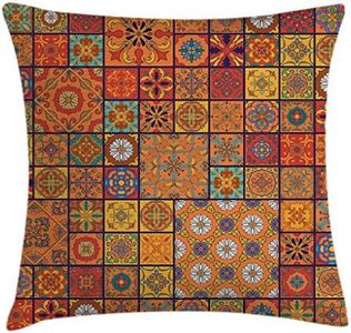 Ambesonne Moroccan Throw Pillow Cushion Cover, Collection of Moroccan Geometric Patterns Floral Ornamental Patchwork Print, Decorative Square Accent Pillow Case, 16 X 16 Inches, Orange Merigold