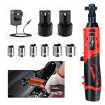 Cordless Ratchet Wrench, 12V Electric Ratchet Set 45N.m, 0-300 RPM,3/8" Ratchet Wrench with 2 * 2.0Ah Batteries,Battery Ratchet Includes 6 Sokets, Impact Drive Ratchet Rattle Nut Gun Tool kit (Red)