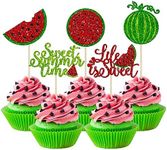 Gyufise 30Pcs Watermelon Cupcake Toppers Glitter Sweet Summer Tropical Fruit Themed Cupcake Picks for Watermelon Theme Baby Shower Kids Birthday Party Cake Decorations