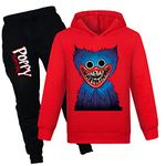 Kirzdclo Boys Poppy Playtime Huggy Wuggy Hoodies Set Kids Clothes Trousers Pants Set Sweatshirt Hooded Pullover Girls Top (6-7 Years, Red)