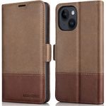 KEZiHOME Compatible with iPhone 14 Plus Wallet Case, [RFID Blocking] Genuine Leather [Credit Card Holder] [TPU Inner Shell] Shockproof Stand Flip Cover Case for iPhone 14 Plus 6.7'' 2022 (Gray/Brown)