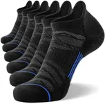 FITRELL 6 Pack Ankle Running Socks for Men and Women Low Cut Cushioned No Show Athletic Sports Compression Socks, Shoe Size 12-15, Black+Blue