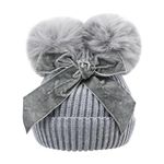 Baby Winter Warm Hat Kids Cute Bowknot Winter Beanie Hat with Double Pompom Knitted Bobble Hat Baby Warm Pompom Beanie Cap for 1-5 Years Old Girls Boys (UK, Age, One Size, Grey)