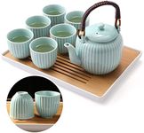 Dujust Japanese Tea Set, Cyan-Blue 